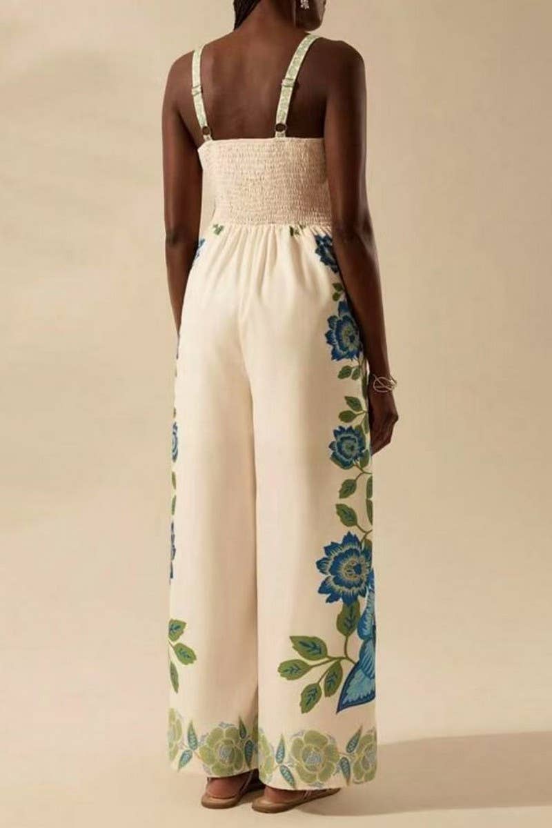 CWSJS1705_V-NECK TRENDY FLORAL CAMI WIDE LEG JUMPSUIT