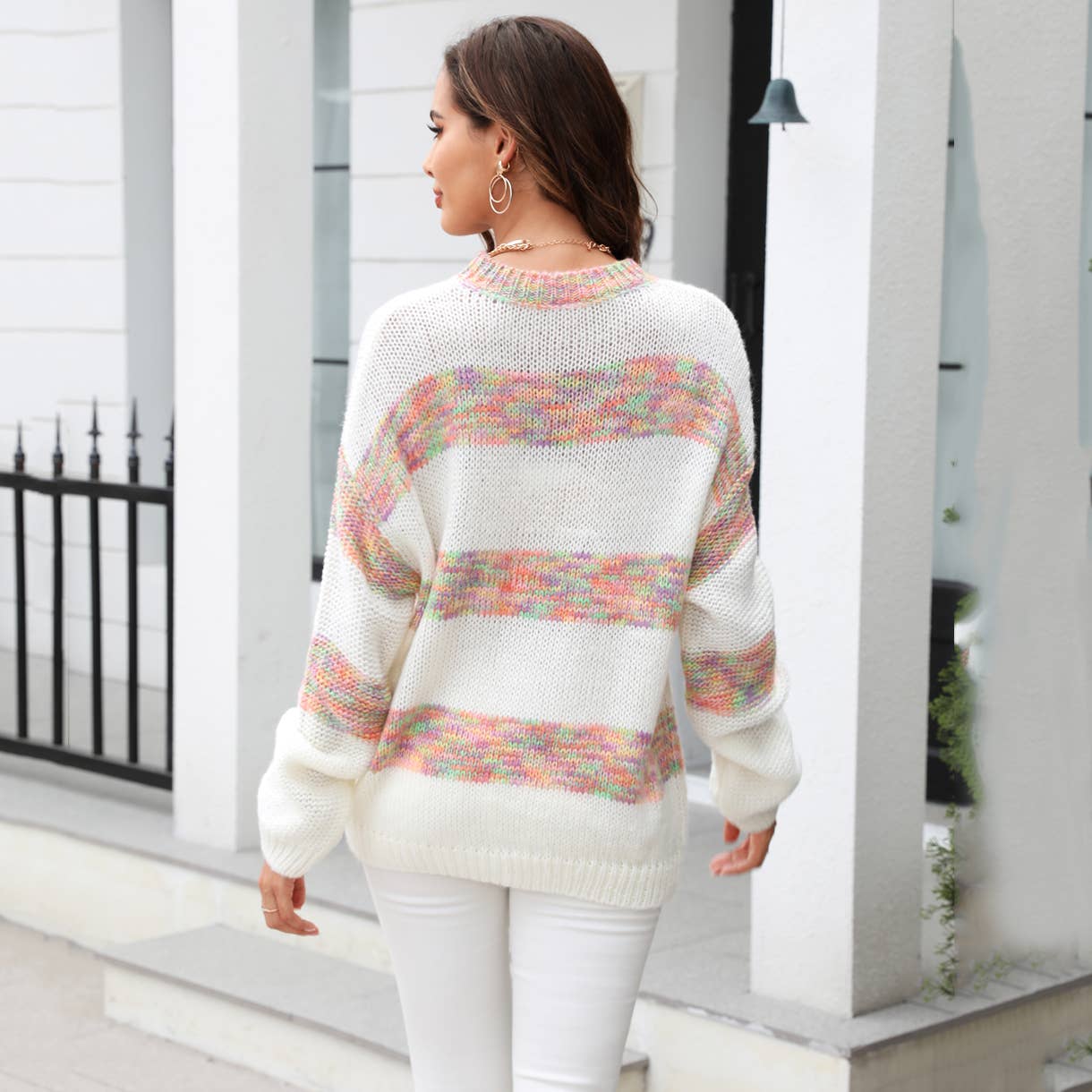 CREW NECK PULLOVER COLOR MATCHING SWEATER