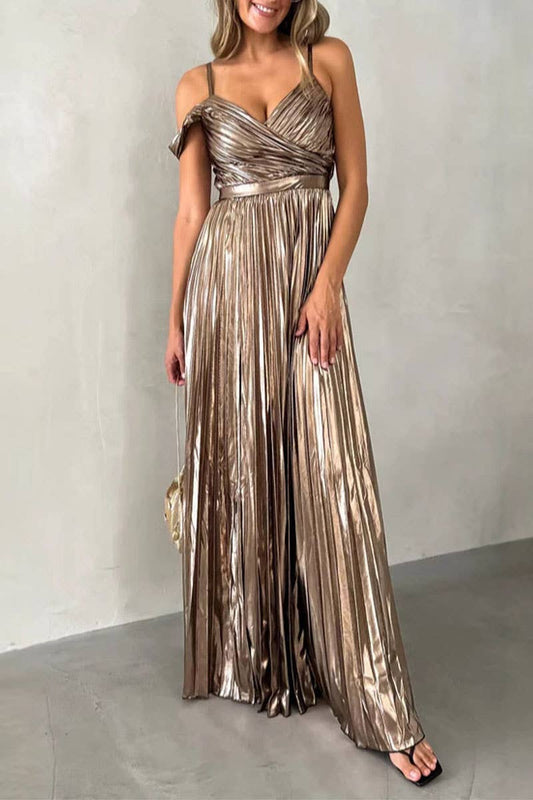 CWDHL0942_V-NECK ELEGANT TEMPERAMENT SEXY WAIST HALTER DRESS