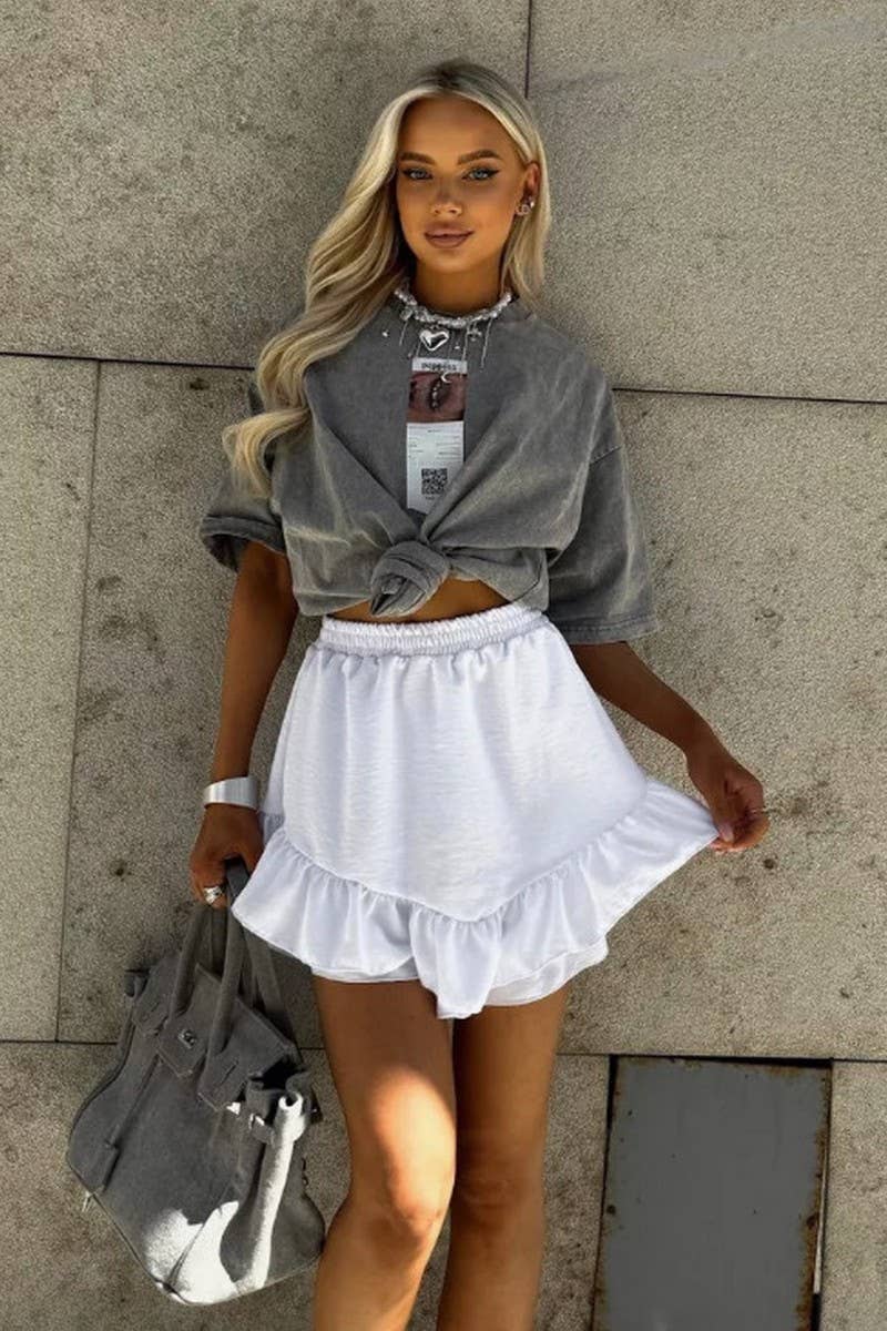 CWBSS0474_HIGH WAIST RUFFLE HEM A-LINE MINI SKIRT