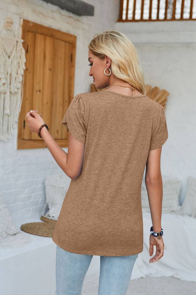CWTBLS1106_V-NECK SOLID COLOR CASUAL TOP