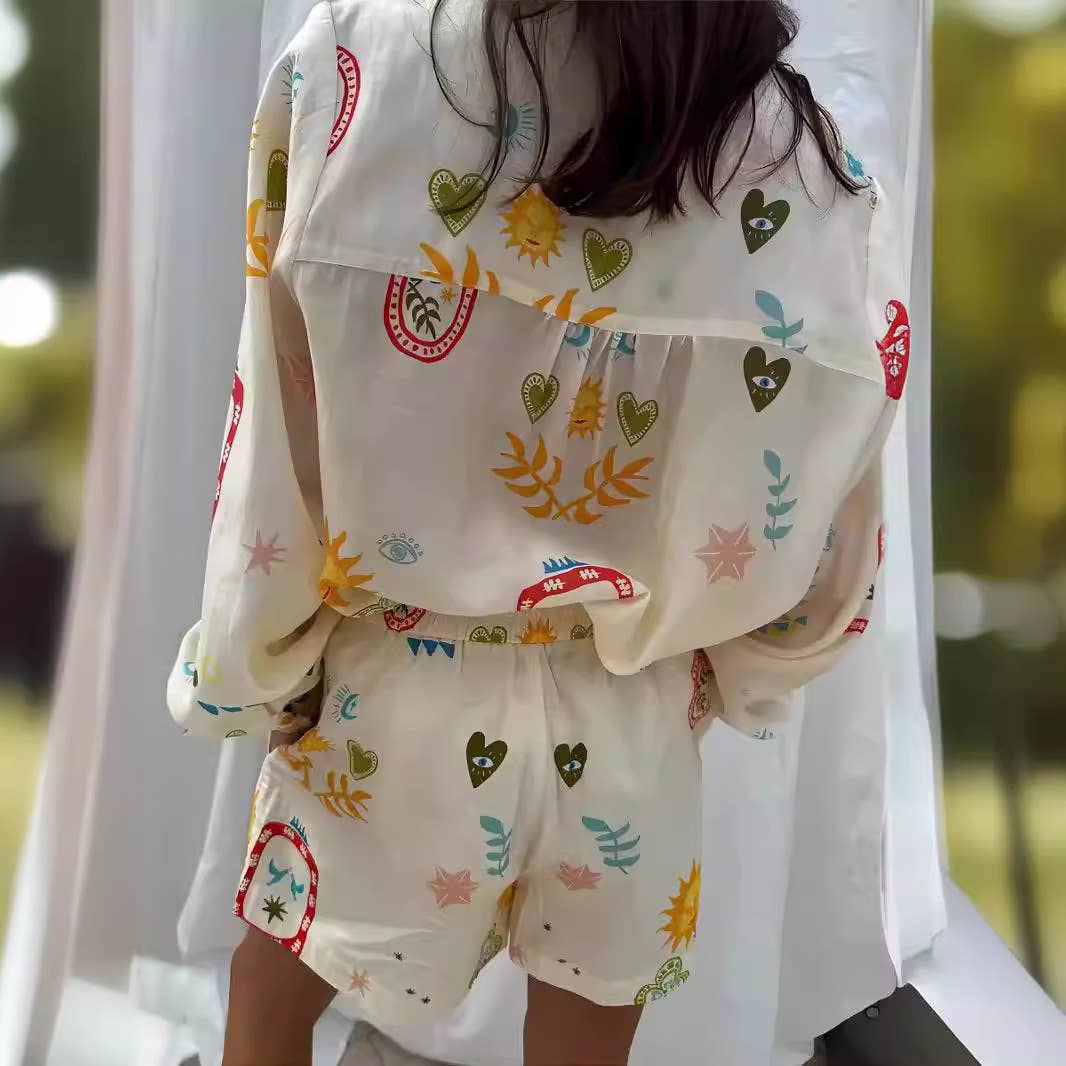 Fashionable printed casual shirt and shorts set