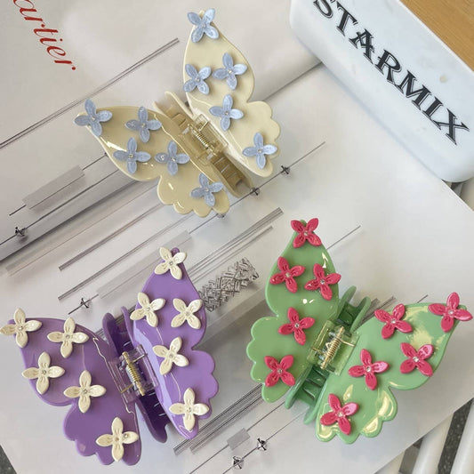 3D Butterfly Acetate Hair Claw, Floral Clip_CWASC1595