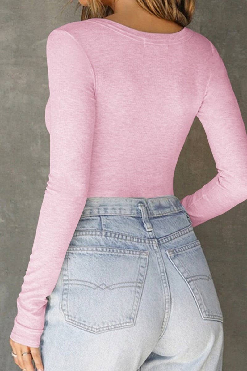 CWTBLL01070_V NECK SLIM FIT SOLID LONG SLEEVE TOP