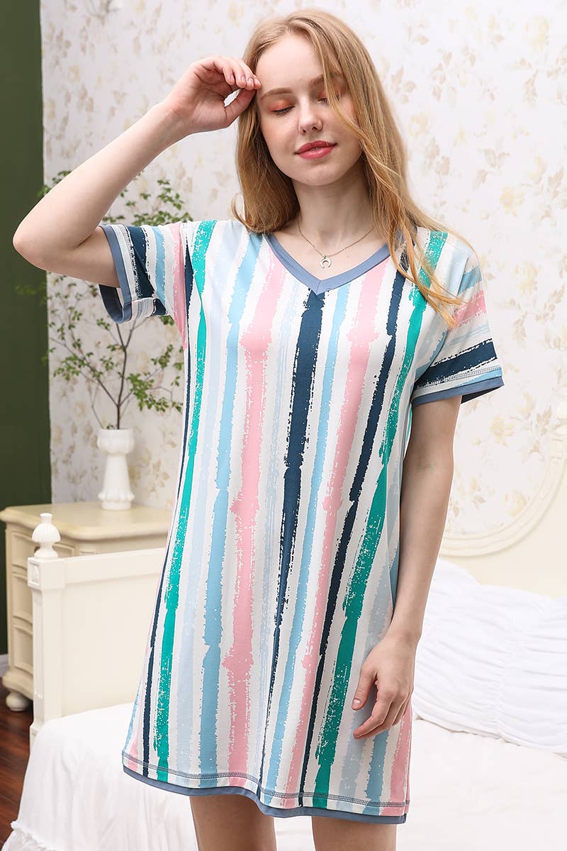 CWDSD10385_V-NECK SHORT SLEEVE SLEEPWEAR DRESS