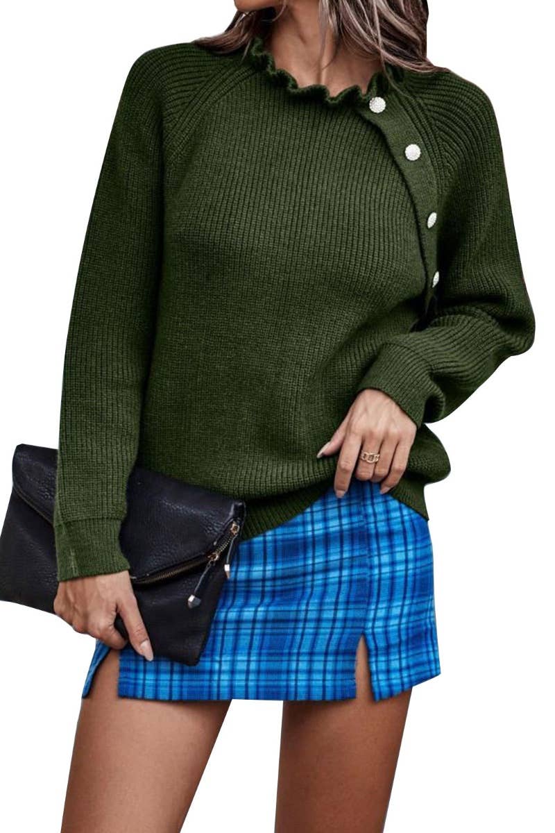 CWOSWL5140_LONG-SLEEVED SWEATER WITH RUFFLED COLLAR BUTTONS