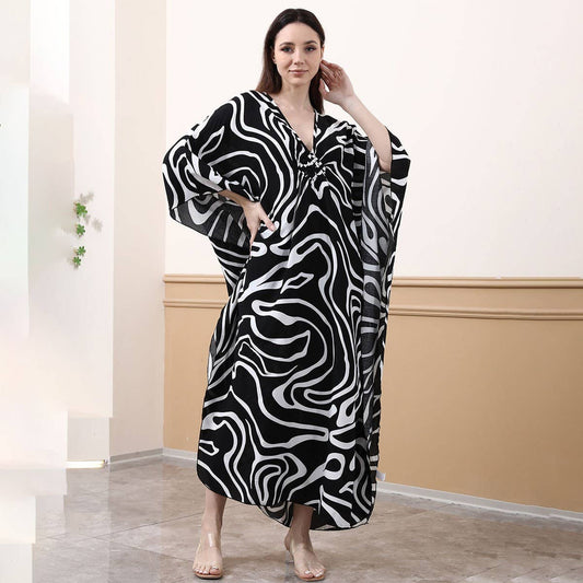 Cotton Zebra Print Beach Cover-Up,Plus Size,Woven