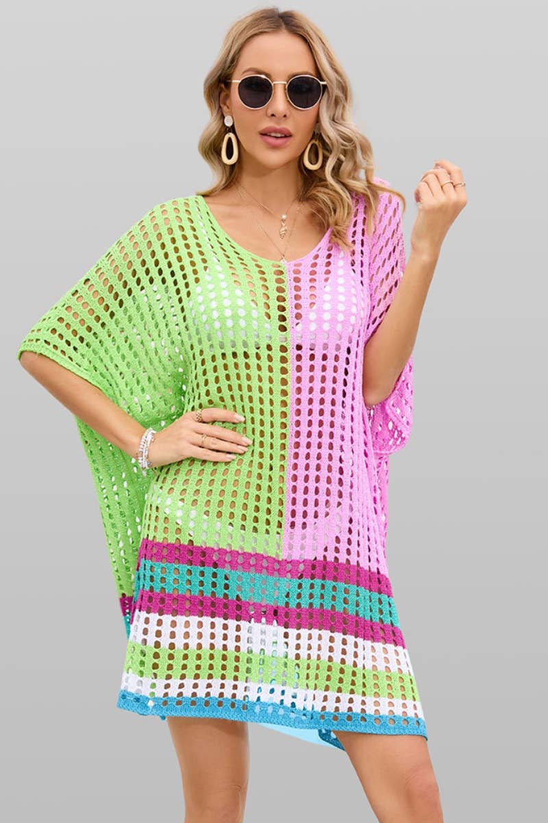 CWTBLS0760_SEXY CUT-OUT BAT-SLEEVE BEACH SMOCK