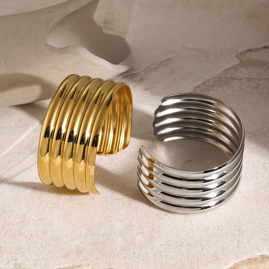 Vintage 18K Gold Multi-Layer Tube Open Cuff