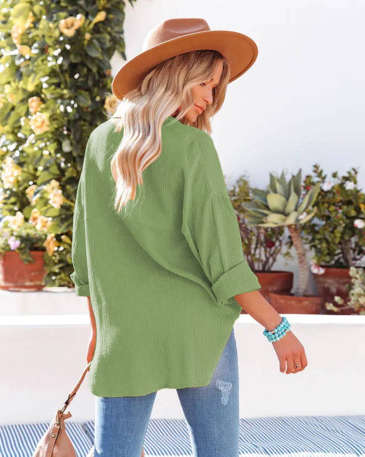 BAT-SLEEVED CASUAL SOLID COLOR LONG-SLEEVED SHIRT