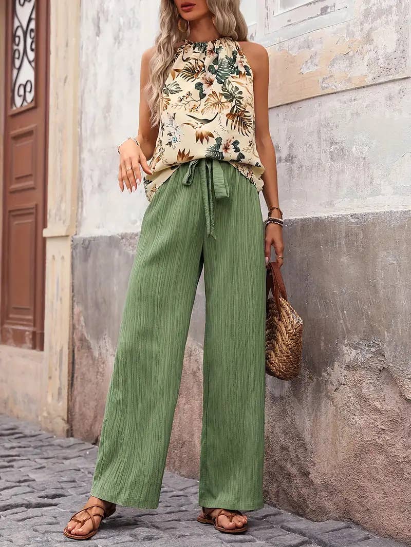 A halter ethnic-style printed top trousers set
