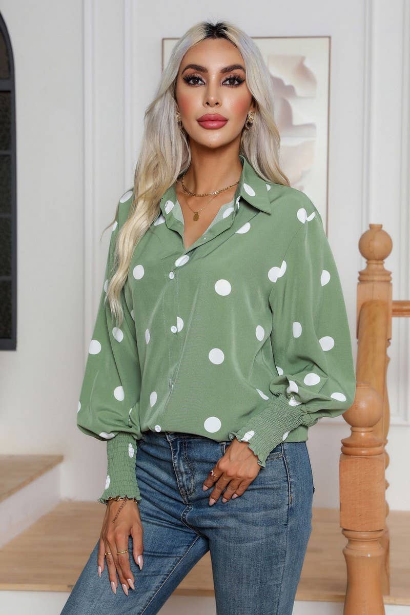 CWTBLL0698_Button Down Casual Long Sleeve Print Top