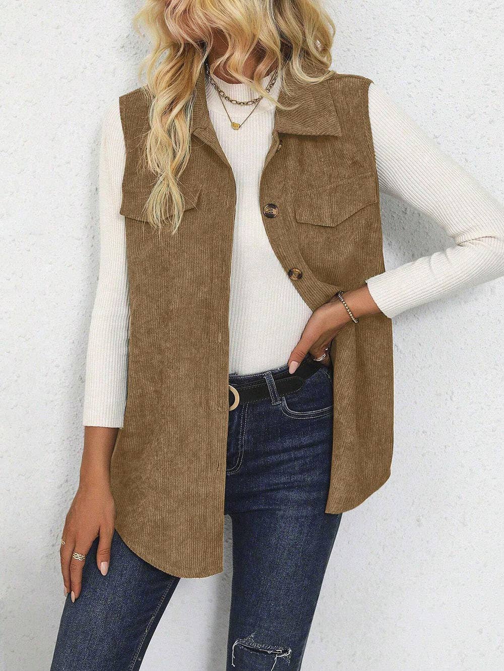 Casual corduroy lapel cardigan