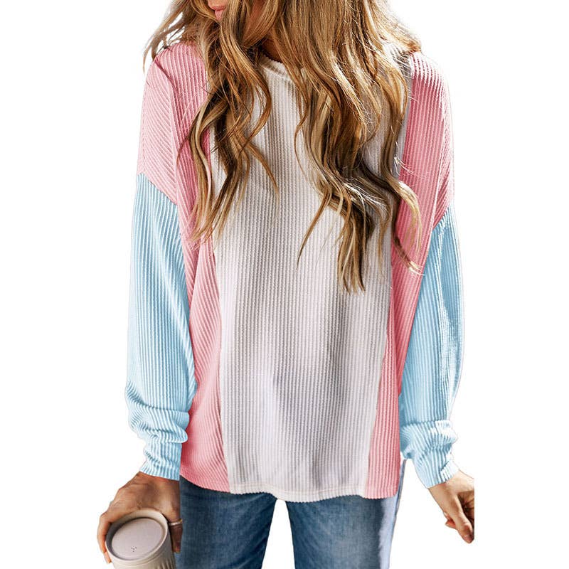 CREW-NECK COLOR CONTRAST LOOSE PULLOVER SWEATER
