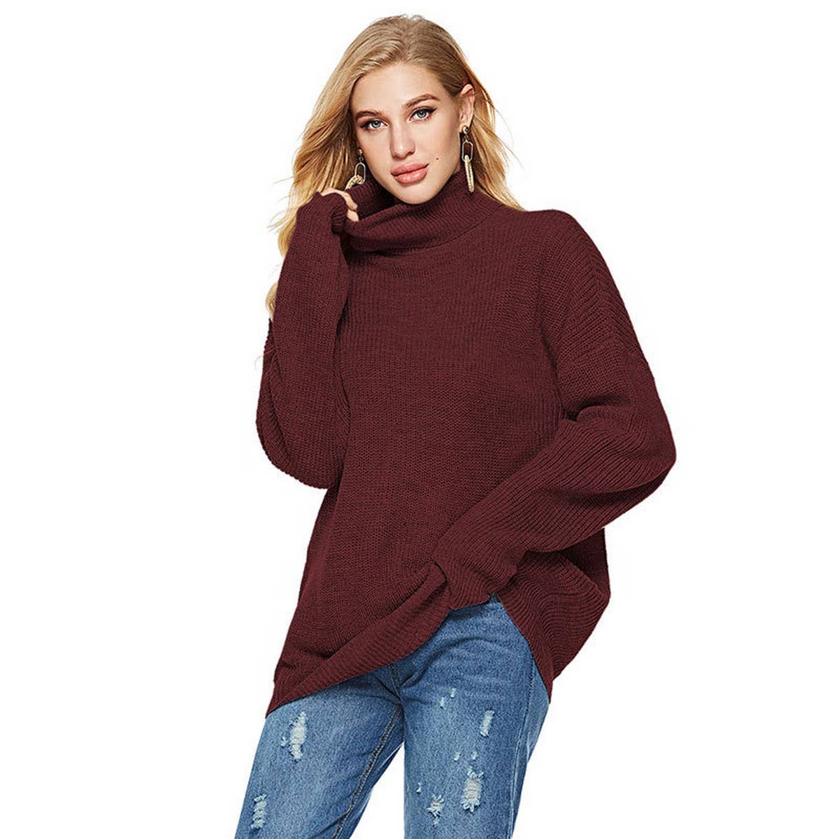Casual striped turtleneck knit pullover