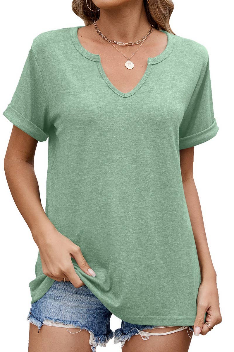 CWTTS1339_SUMMER NEW V-NECK LOOSE SHORT-SLEEVED T-SHIRT