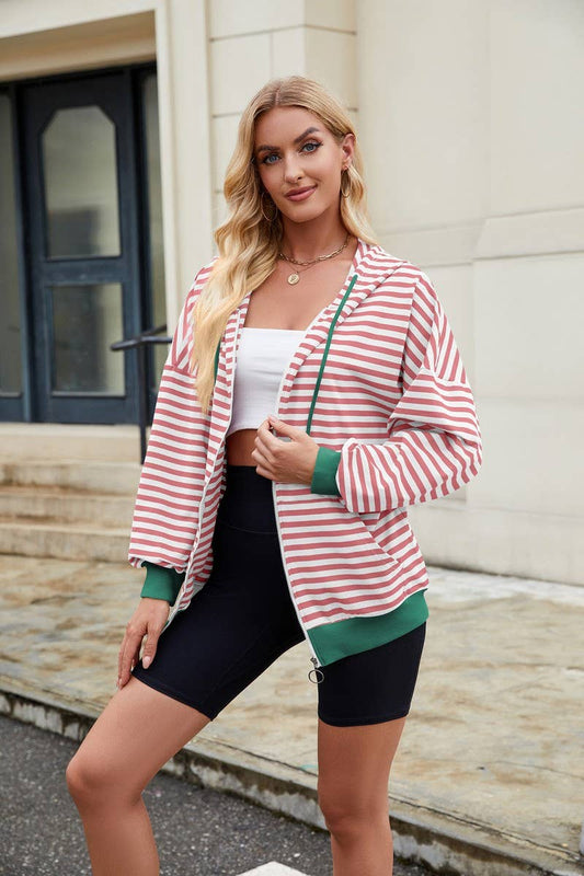 CWOHOL0727_STRIPED HOODED COLORBLOCK LONG SLEEVE SWEATSHIRT
