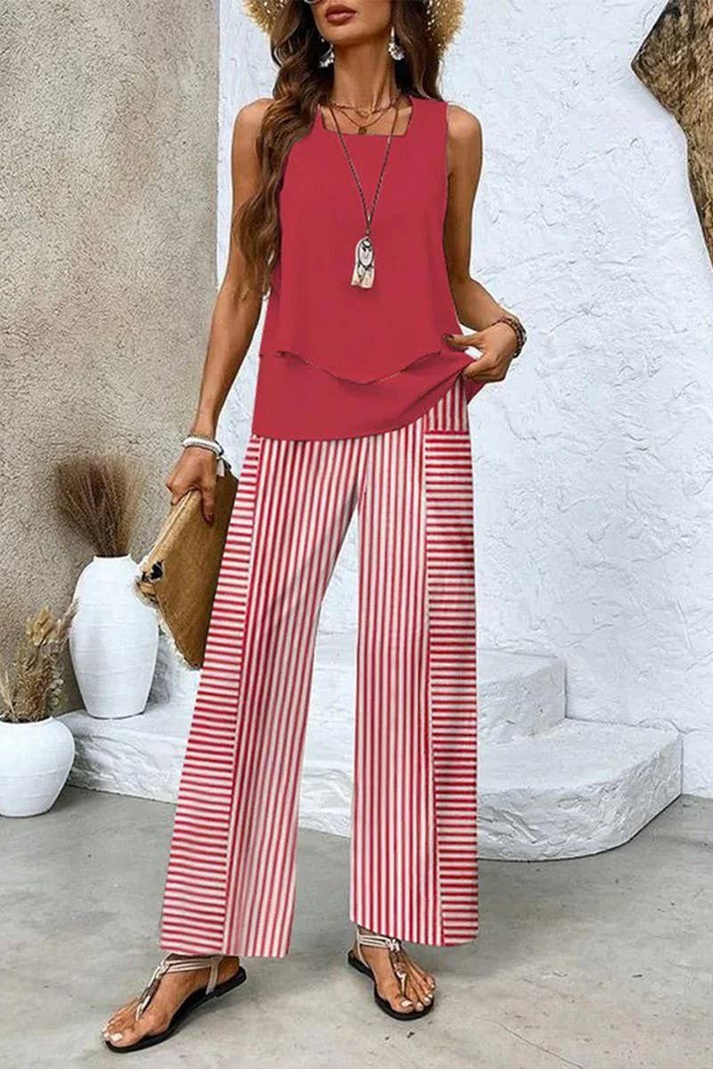 CWSS01313_SLEEVELESS DOUBLE-LAYER VEST AND PANTS SET