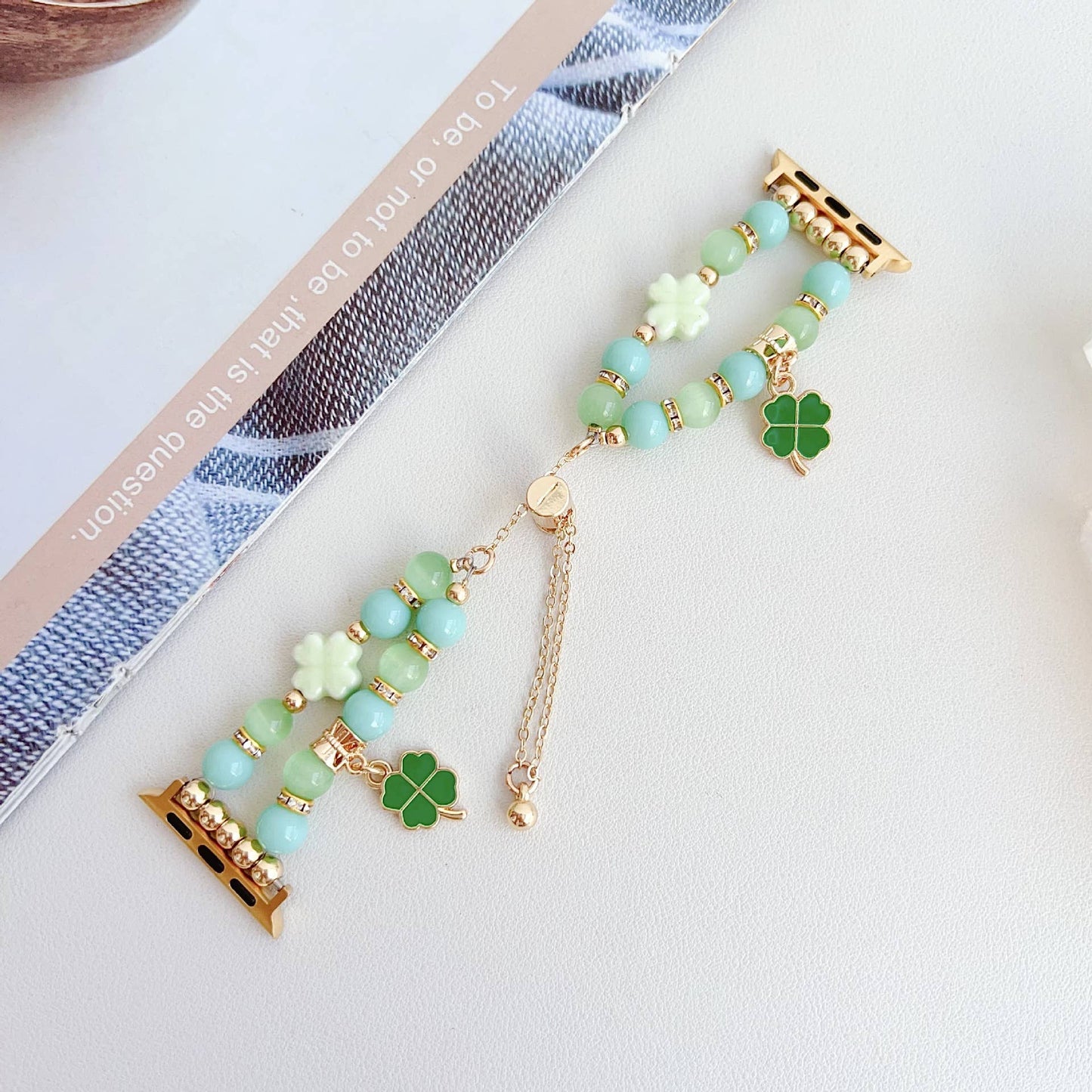 APPLE WATCH9-1 FOUR-LEAF CLOVER CAT'S EYE BEADSTRAP_CWWW0063