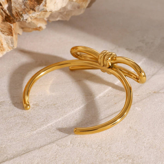 Elegant Titanium Steel Bow Open Bracelet, Plated
