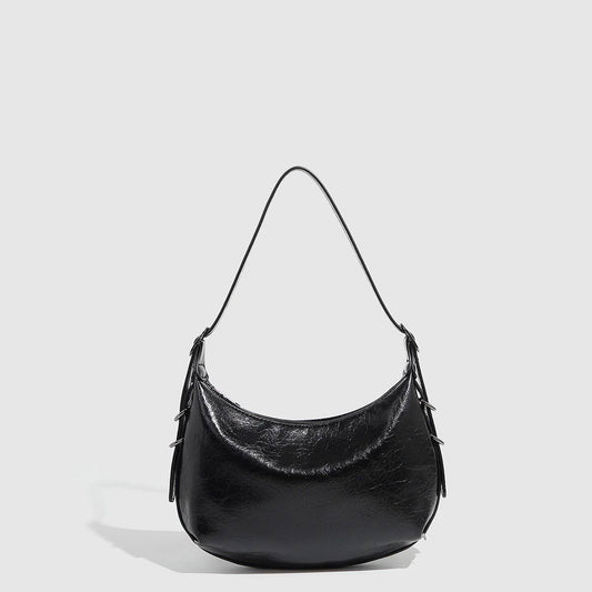 Metallic Soft Leather Biker Shoulder Bag_CWAB5708