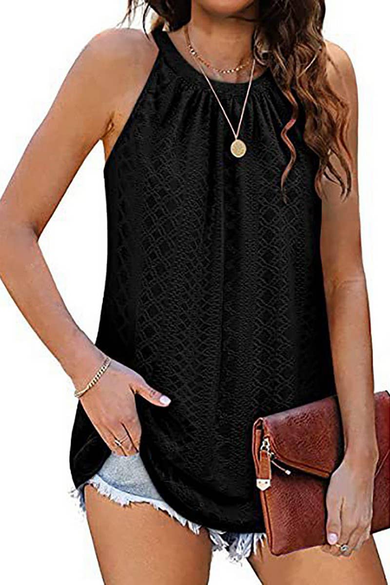 CWTTSL00214_SUMMER NEW ROUND NECK VEST HOLLOW SLEEVELESS TOP