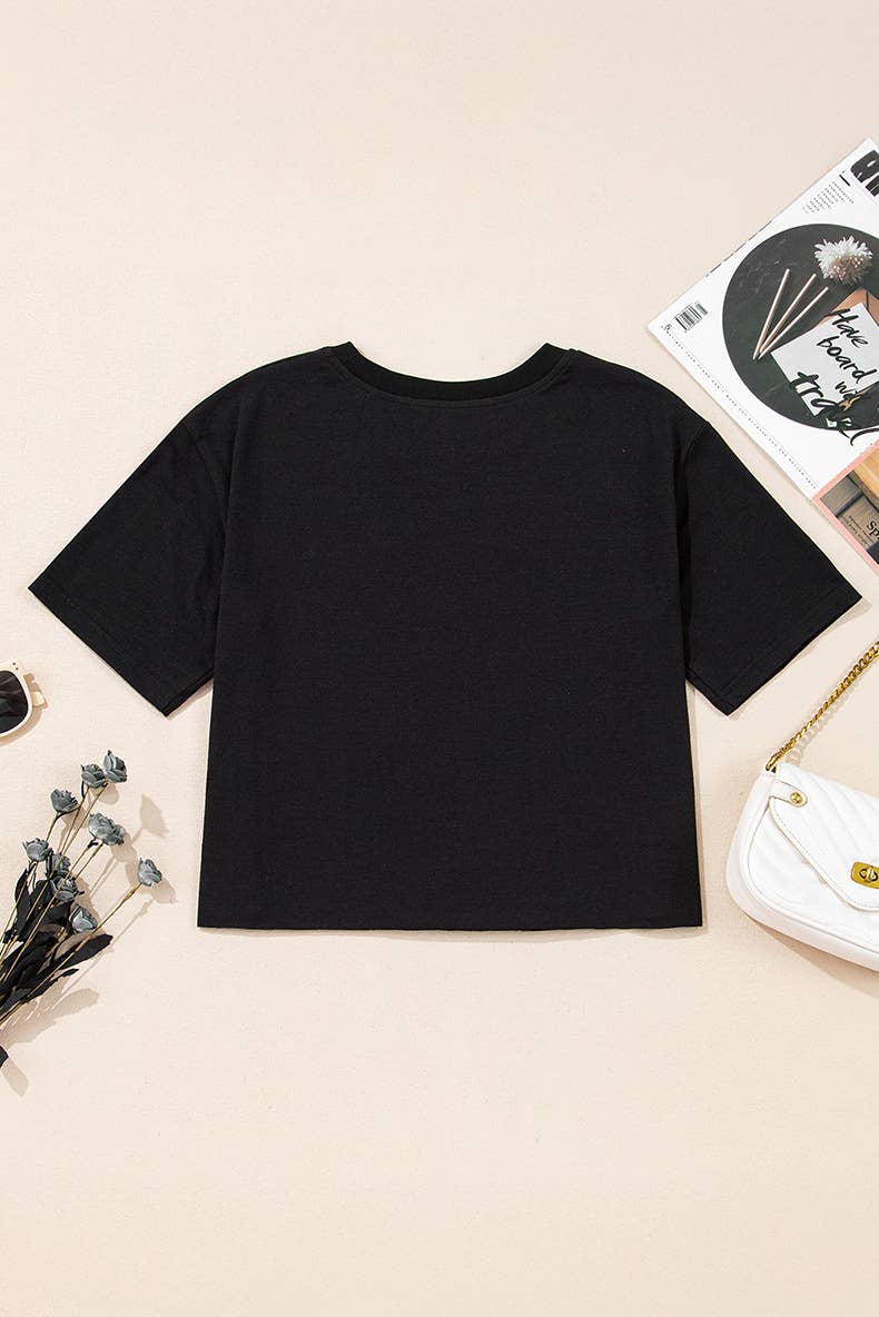 Chequered printed crew neck short-sleeved T-shirt