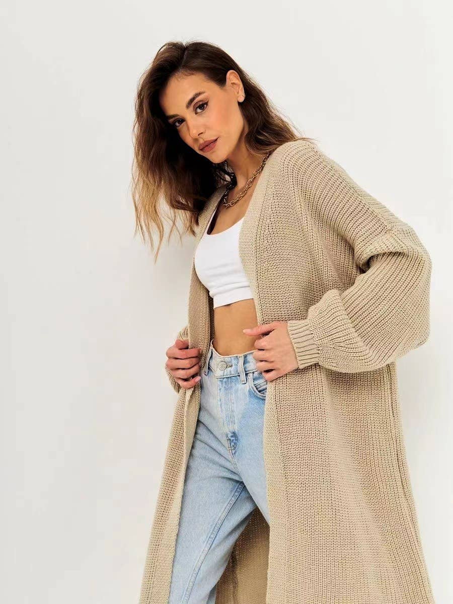 CASUAL LOOSE LONG SOLID COLOR UNBUTTONED CARDIGAN