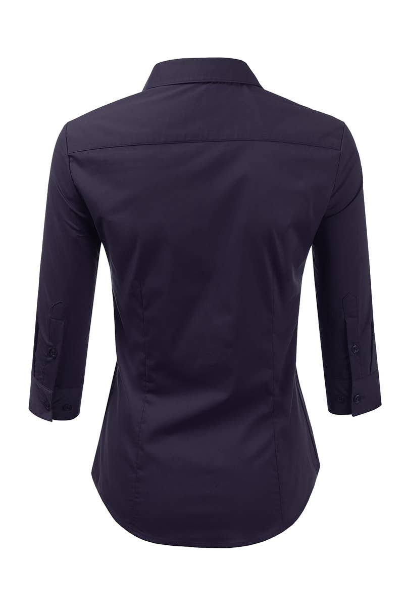 CWTSTL709_3/4 Sleeve Button Down Collar Shirt Blouse