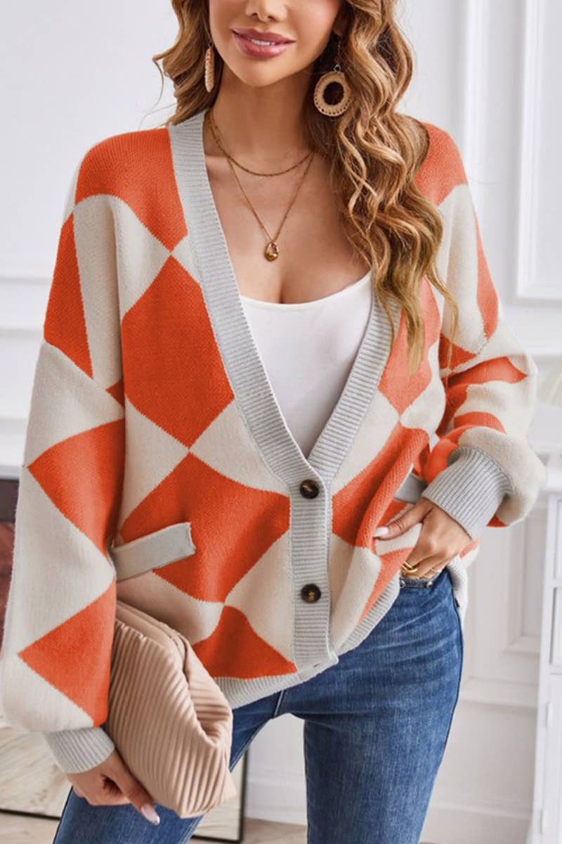 CWOSWL1938_Button Down Sleeve V-Neck Cardigan Sweater