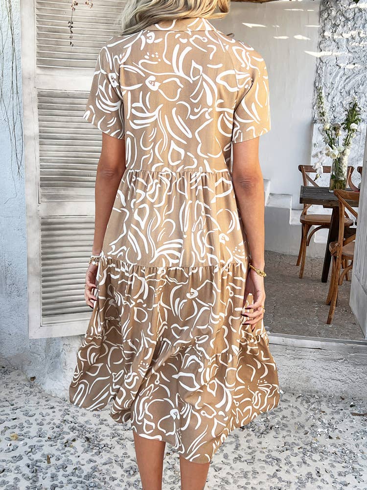 Casual Bohemian high-waiste color contrast dress