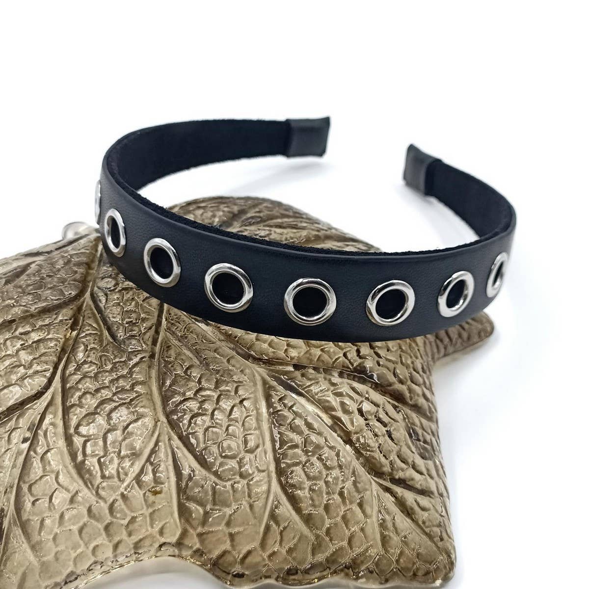 Elegant Punk Wide PU Headband with Large Studs