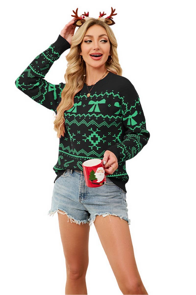 CWOSWL07537_SNOWFLAKE CHRISTMAS PULLOVER KNITTED SWEATER