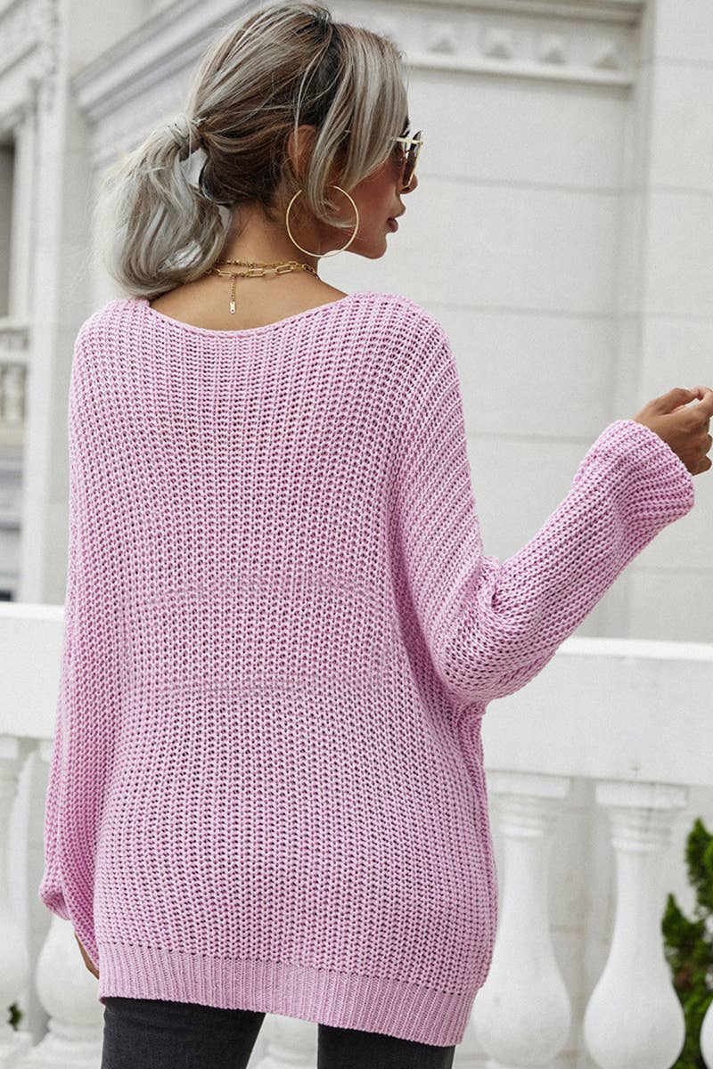 CWTTL1077 Oversized Long Sleeve V-Neck Pullover Sweater