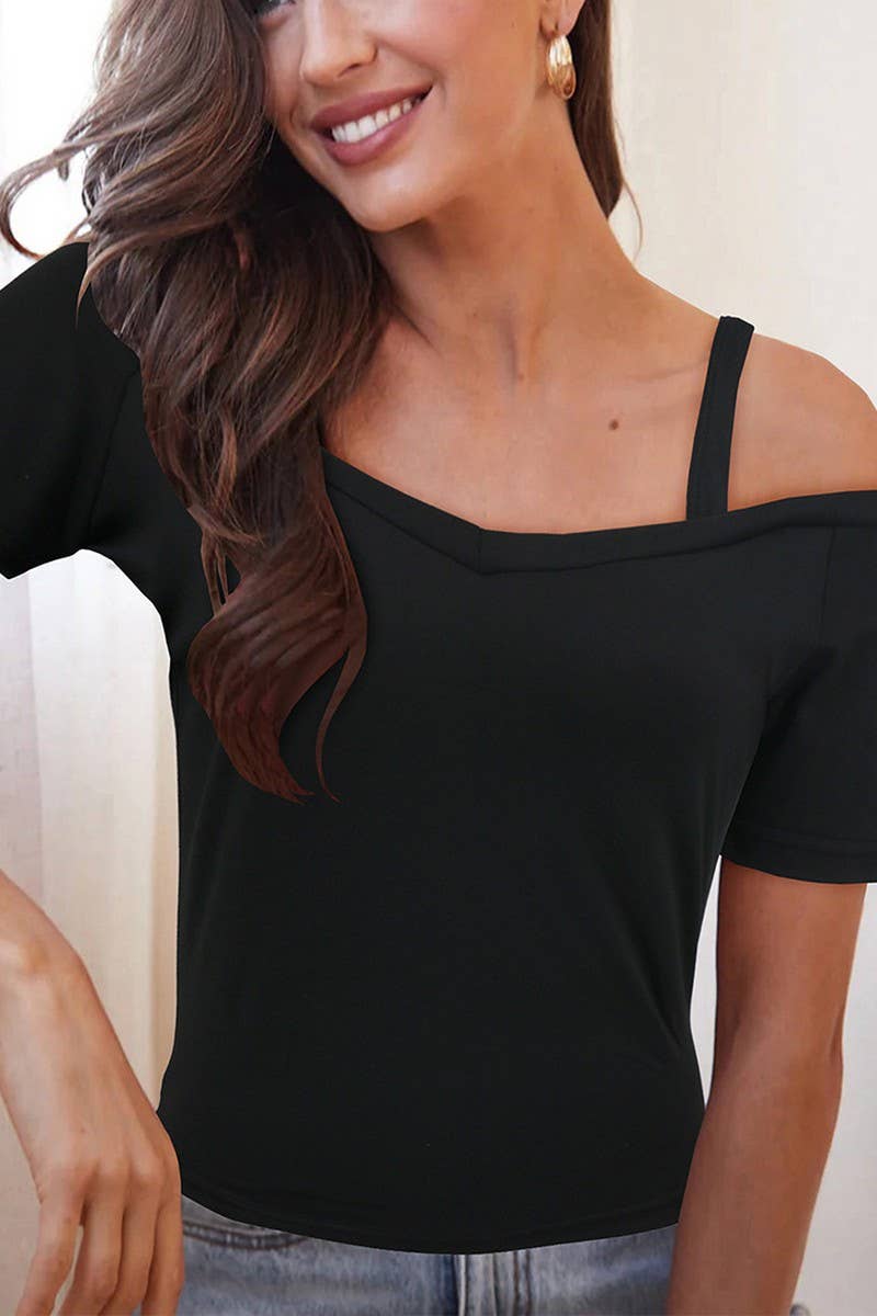 CWTBLS2248_OFF SHOULDER SHORT SLEEVE T-SHIRT TOP