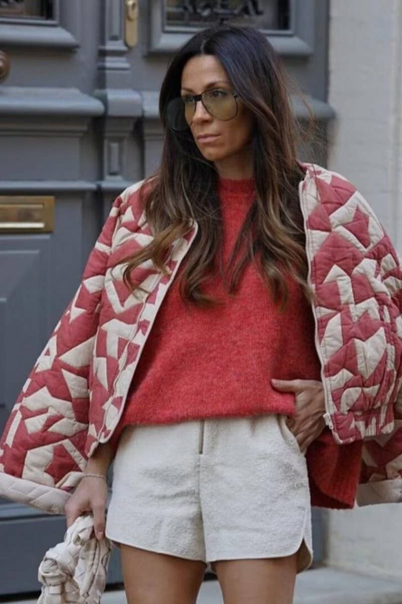 CWOCO1080_LOOSE PRINTED QUILTED ZIP-UP JACKET