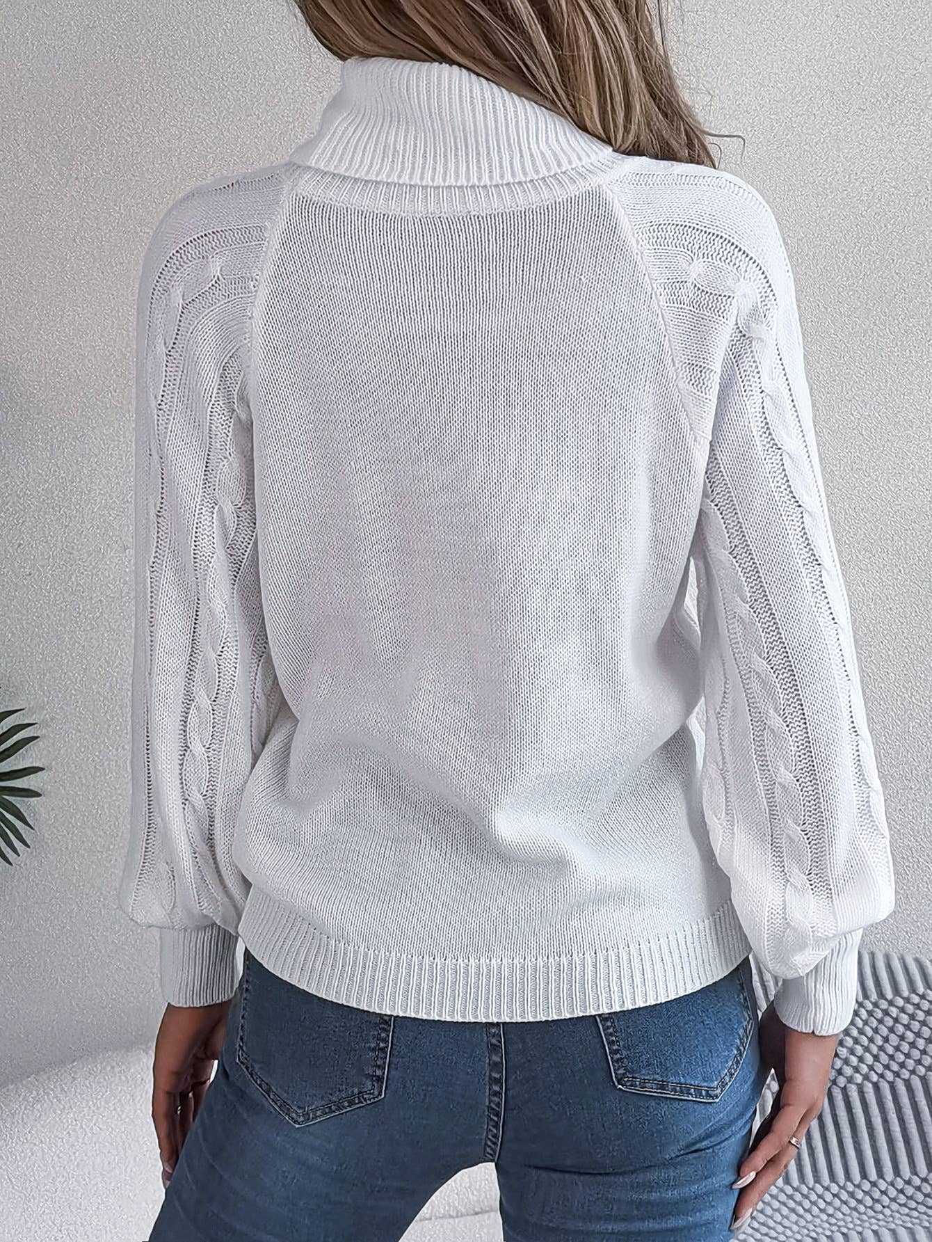 CASUAL TWIST TURTLENECK LANTERN SLEEVE SWEATER