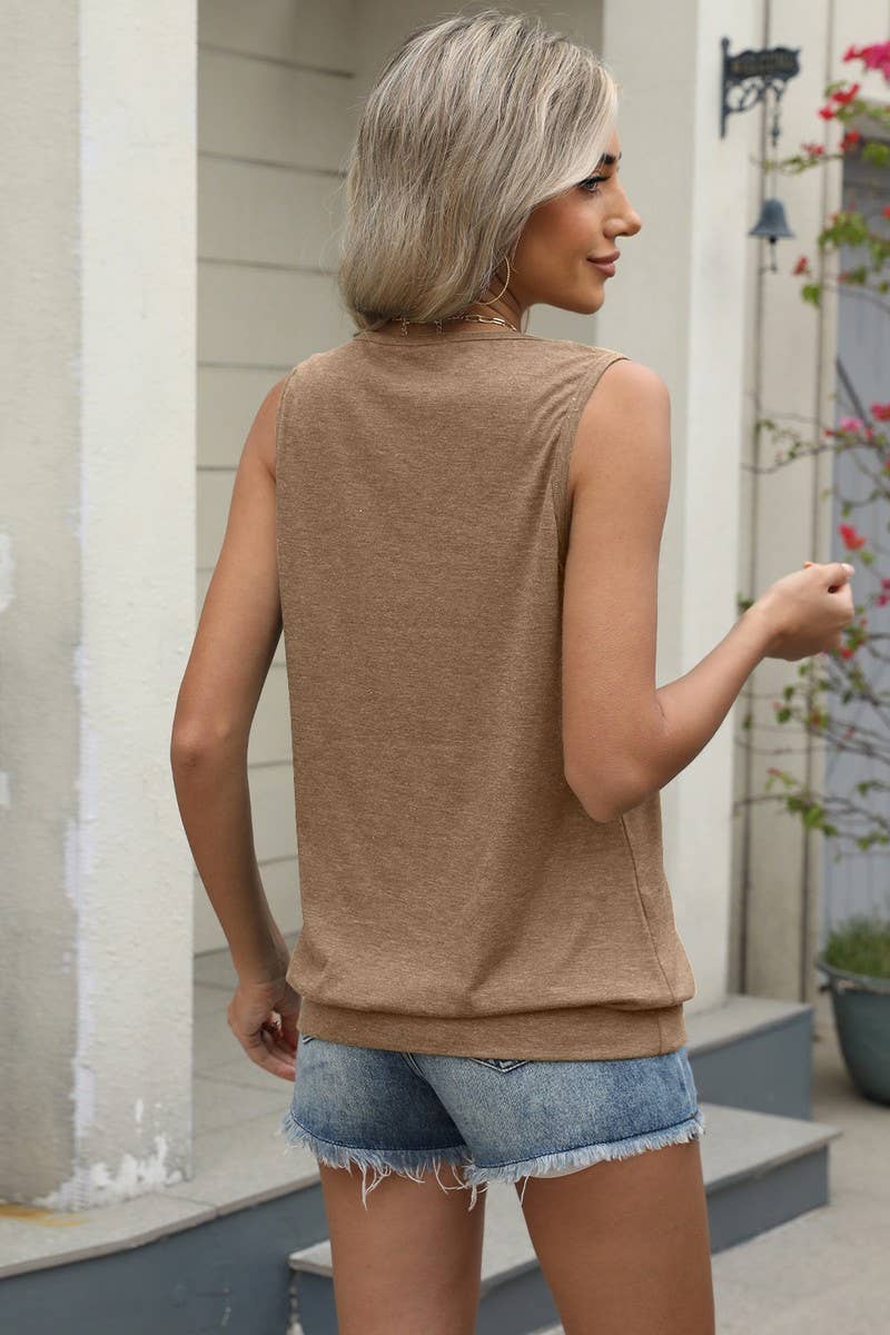 CWTBLSL0666_SOLID COLOR V-NECK LOOSE SLEEVELESS VEST TOP