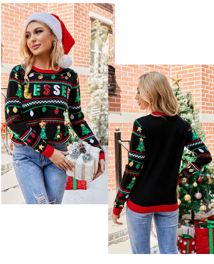 Christmas embroidered sequin long-sleeved knitwear