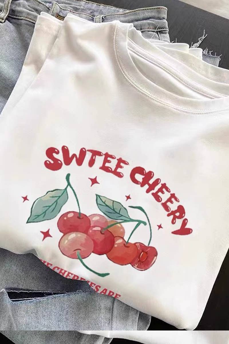 CWTTS0966_CHERRY PRINT CASUAL T SHIRT