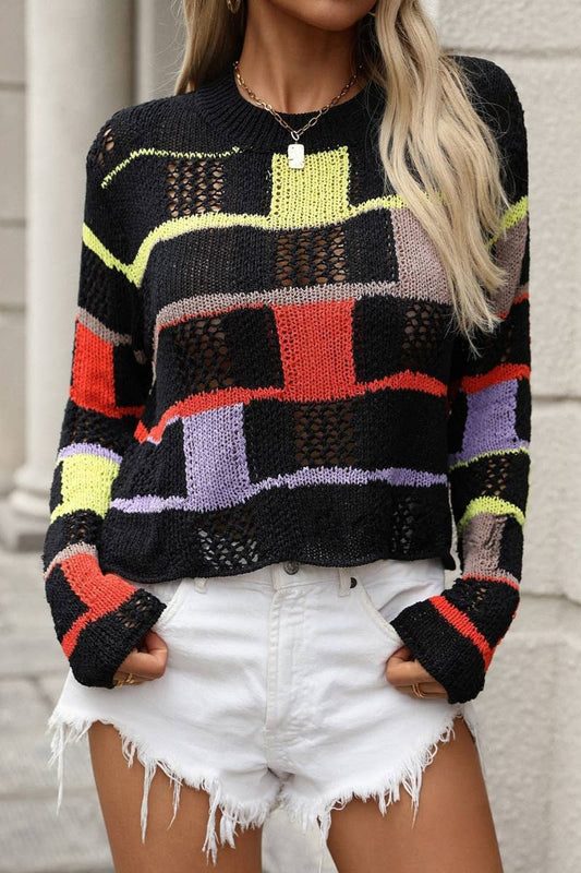 CWOSWL6496_FALL COLOR MATCHING LONG-SLEEVED SWEATER