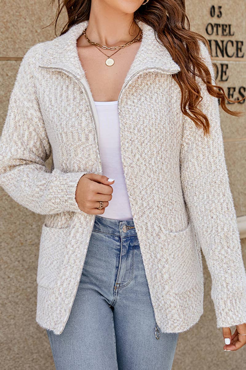 CWOJA497  Casual Zip-Up Long Sleeve Cardigan Sweater