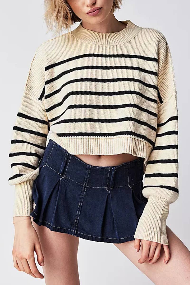 CWOSWL6722_FASHION CREW-NECK LONG-SLEEVED LOOSE SWEATER