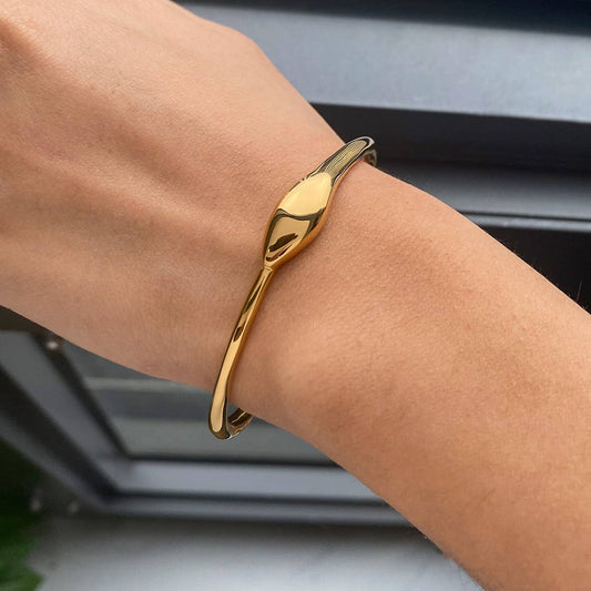 18K Gold Hammered Snake Cuff, Stainless Steel_CWAJE4753
