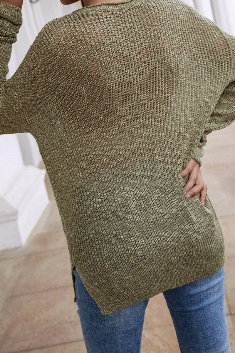 CWTTL1076  Long Sleeve Soft Casual V-Neck Pullover Sweater