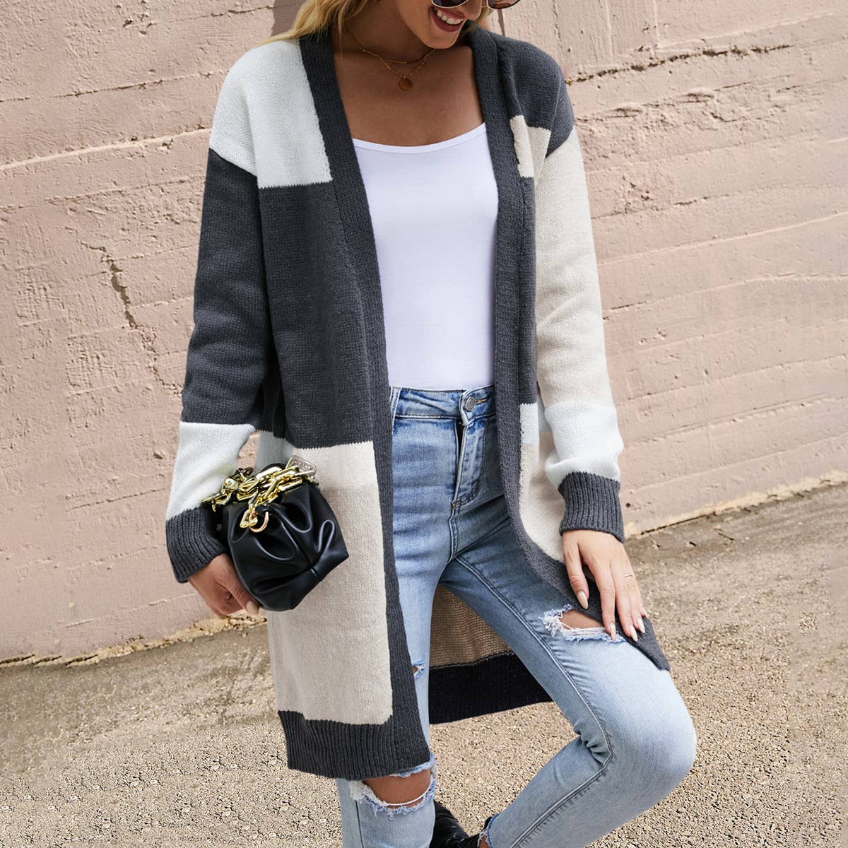 Color matching knit cardigan sweater jacket