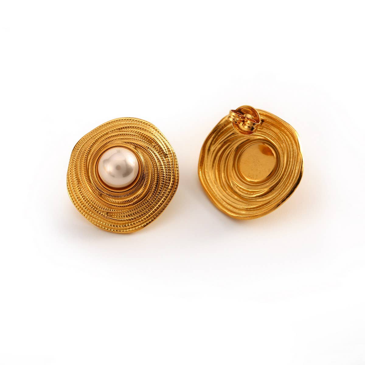 Stylish Stainless Steel Pearl Hoop Stud EarringsSet_CWMM8915