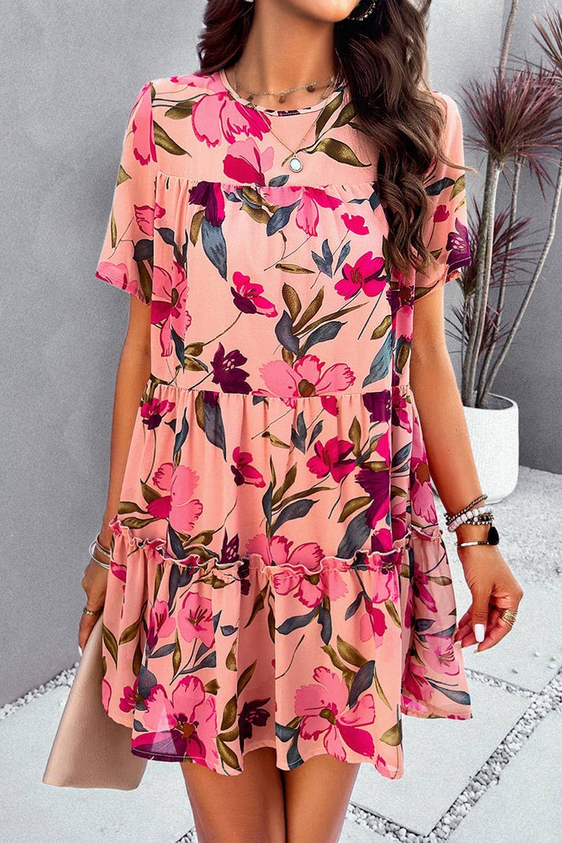 CWDSD7136_2025 LEISURE HOLIDAY PRINT SHORT SLEEVE DRESS