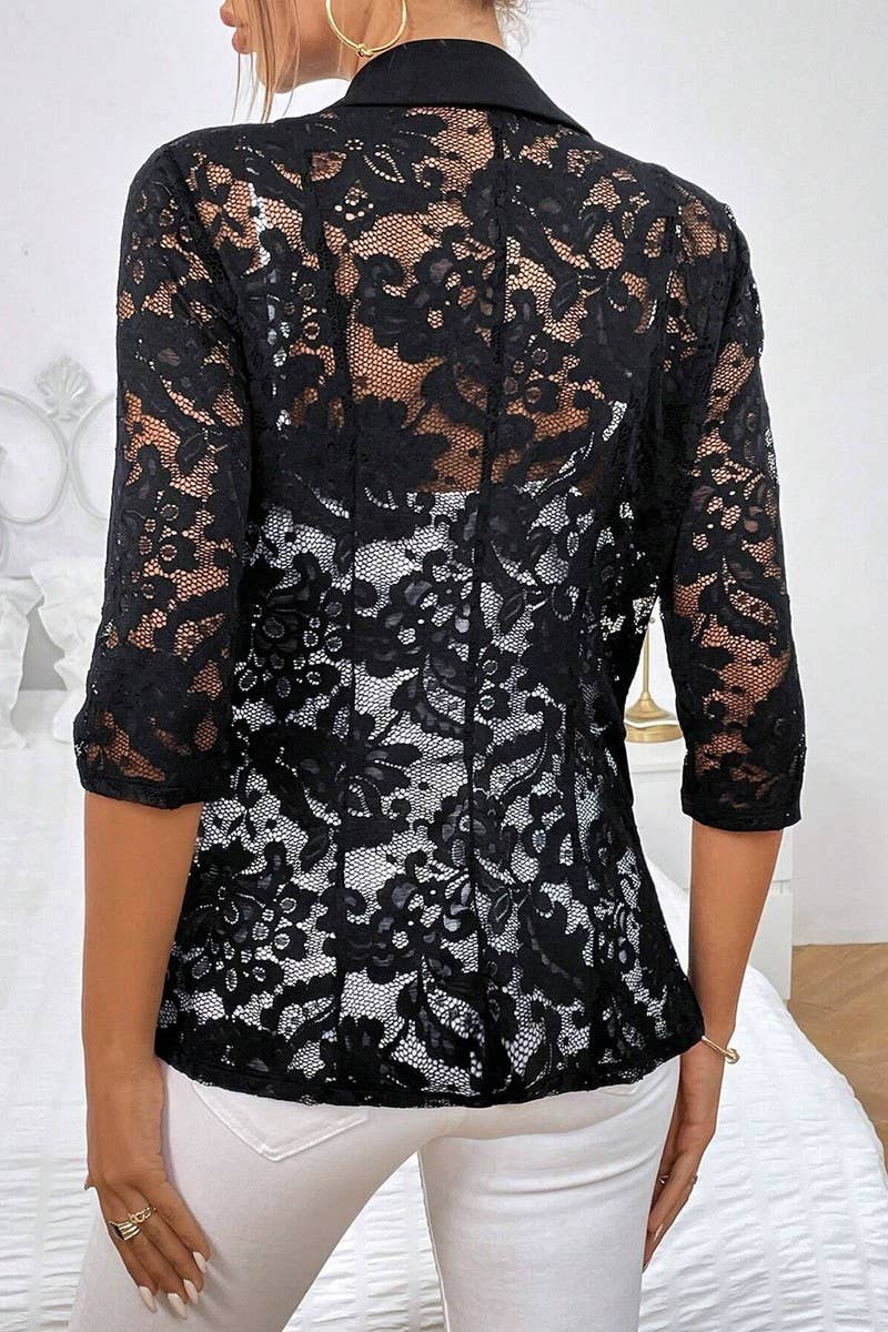 CWOCO1137_SOLID COLOR LACE PATCHWORK SMALL SUIT JACKET