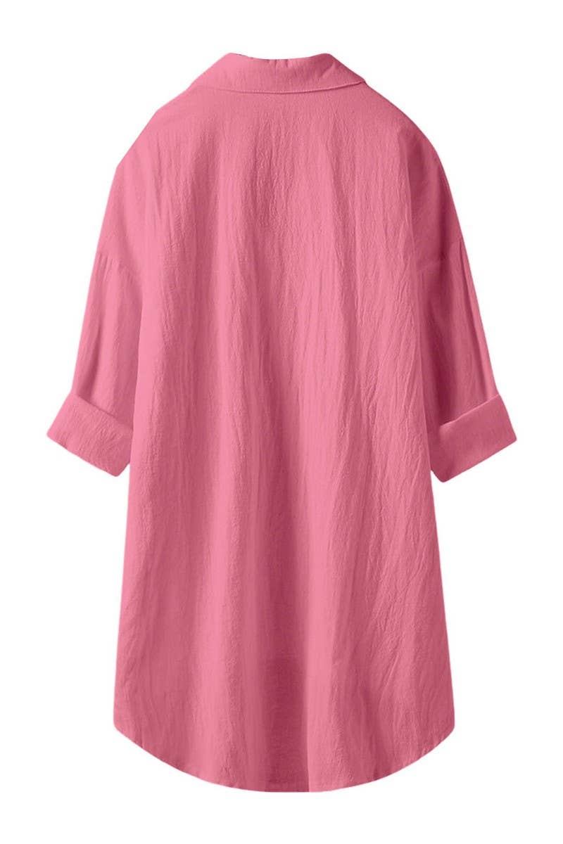 CWTSTL2876_SOLID COLOR HIGH AND LOW COTTON AND LINEN SHIRT